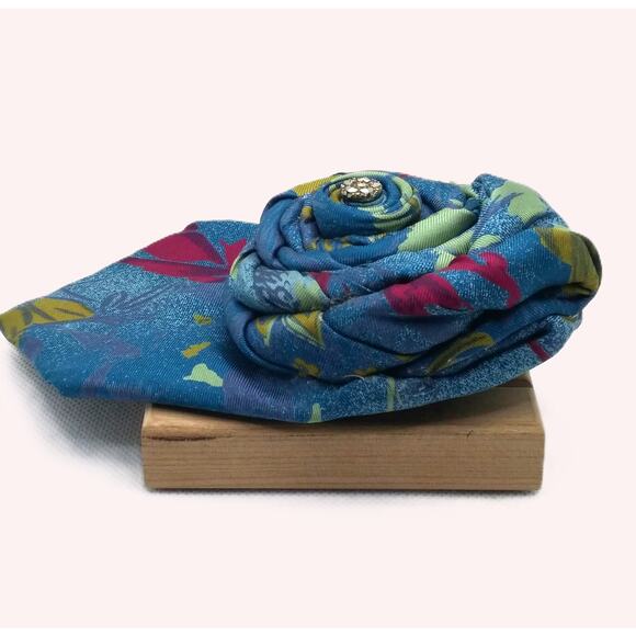 Vintage Silk Tie Brooch Artisan Made Floral Franco Baretta Pin Upcycled USA New - Picture 8 of 12